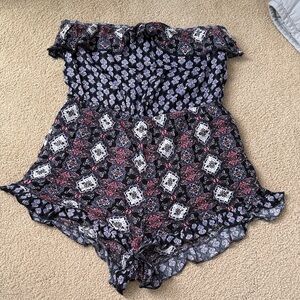 La Hearts Black and Purple Floral Romper